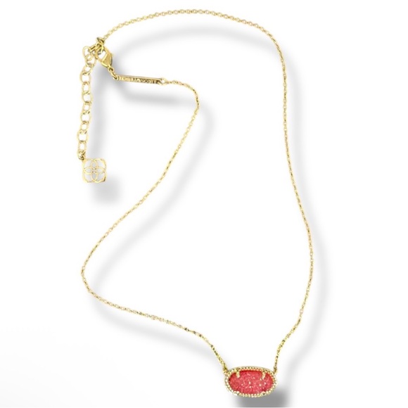 Kendra Scott Elisa Gold Pendant Necklace Red Drusy Stone 15-17” - NEW - Picture 3 of 4